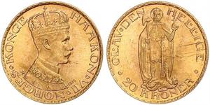 20 Krone Noruega (1905 - ) Oro Haakon VII de Noruega (1872 - 1957)