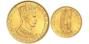 20 Krone Noruega (1905 - ) Oro Haakon VII de Noruega (1872 - 1957)