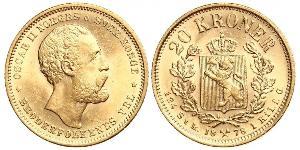 20 Krone Norvegia Oro Oscar II di Svezia (1829-1907)