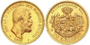 20 Krone Svezia Oro Oscar II di Svezia (1829-1907)