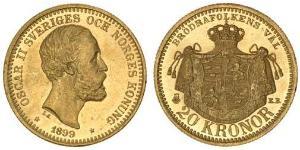 20 Krone Svezia Oro Oscar II di Svezia (1829-1907)