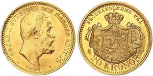 20 Krone 瑞典 金 奧斯卡二世 (1829-1907)