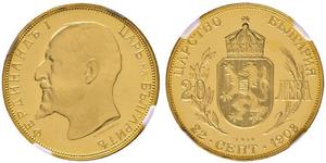 20 Lev Bulgarien Gold Ferdinand I. von Bulgarien (1861 -1948)