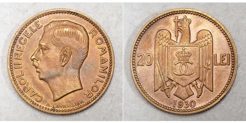 20 Lev Kingdom of Romania (1881-1947) Brass/Nickel Carol II of Romania (1893 - 1953)