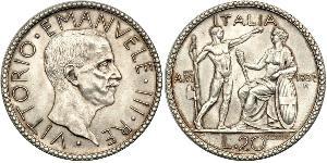 20 Lira Kingdom of Italy (1861-1946) Argent Victor-Emmanuel III d
