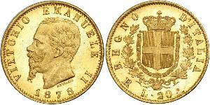20 Lira Kingdom of Italy (1861-1946) Gold Victor Emmanuel II of Italy (1820 - 1878)