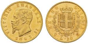 20 Lira Kingdom of Italy (1861-1946) Gold Victor Emmanuel II of Italy (1820 - 1878)