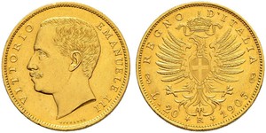 20 Lira Kingdom of Italy (1861-1946) Gold Vittorio Emanuele III (1869 - 1947)