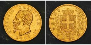 20 Lira Kingdom of Italy (1861-1946) Gold Victor Emmanuel II of Italy (1820 - 1878)