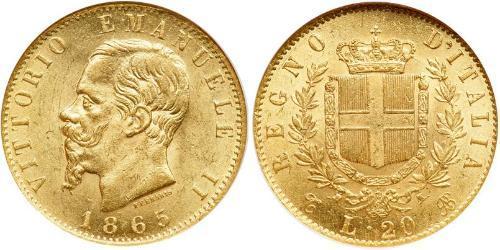 20 Lira Kingdom of Italy (1861-1946) Gold Victor Emmanuel II of Italy (1820 - 1878)