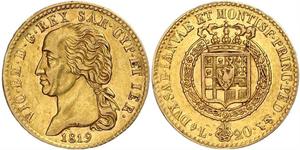 20 Lira Königreich Sardinien (1324 - 1861) Gold Viktor Emanuel I.