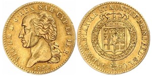 20 Lira Königreich Sardinien (1324 - 1861) Gold Viktor Emanuel I.