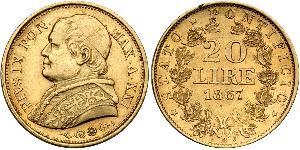 20 Lira Papal States (752-1870) Gold Pope Pius IX (1792- 1878)
