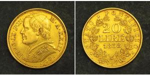 20 Lira Papal States (752-1870) Gold Pope Pius IX (1792- 1878)