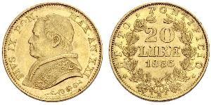 20 Lira Papal States (752-1870) Gold Pope Pius IX (1792- 1878)