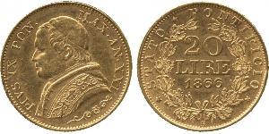 20 Lira Papal States (752-1870) Gold Pope Pius IX (1792- 1878)