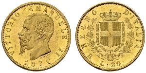 20 Lira Kingdom of Italy (1861-1946) Or Victor Emmanuel II of Italy (1820 - 1878)