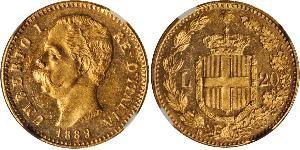 20 Lira Kingdom of Italy (1861-1946) Or Umberto I (1844-1900)