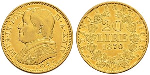 20 Lira États pontificaux (752-1870) Or Pie IX (1792- 1878)