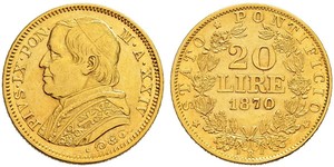 20 Lira États pontificaux (752-1870) Or Pie IX (1792- 1878)
