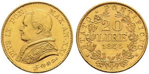 20 Lira États pontificaux (752-1870) Or Pie IX (1792- 1878)