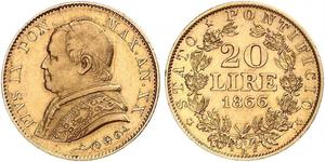 20 Lira États pontificaux (752-1870) Or Pie IX (1792- 1878)