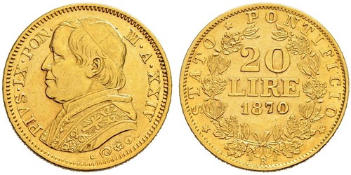 20 Lira États pontificaux (752-1870) Or Pie IX (1792- 1878)