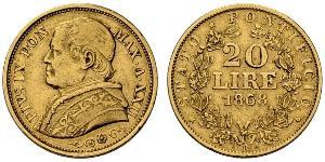 20 Lira Estados Pontificios (752-1870) Oro Pío IX (1792- 1878)