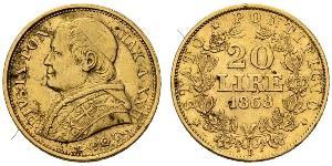20 Lira Estados Pontificios (752-1870) Oro Pío IX (1792- 1878)