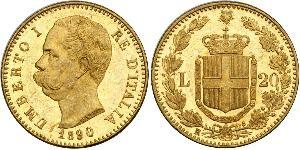 20 Lira Kingdom of Italy (1861-1946) Oro Umberto I (1844-1900)