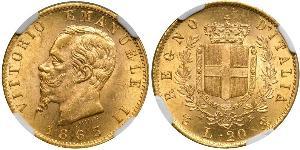 20 Lira Kingdom of Italy (1861-1946) Oro Victor Emmanuel II of Italy (1820 - 1878)