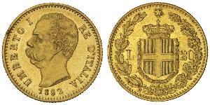 20 Lira Kingdom of Italy (1861-1946) Oro Umberto I (1844-1900)