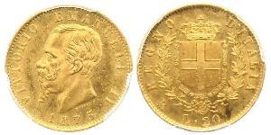 20 Lira Kingdom of Italy (1861-1946) Oro Victor Emmanuel II of Italy (1820 - 1878)