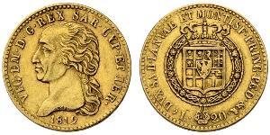20 Lira Regno di Sardegna (1324 - 1861) Oro Vittorio Emanuele I di Savoia