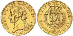 20 Lira Regno di Sardegna (1324 - 1861) Oro Vittorio Emanuele I di Savoia