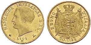 20 Lira Reino de Italia (1805–1814) Oro Napoleón Bonaparte(1769 - 1821)