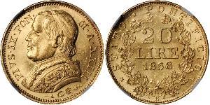 20 Lira Stato Pontificio (752-1870) Oro Papa Pio IX (1792- 1878)