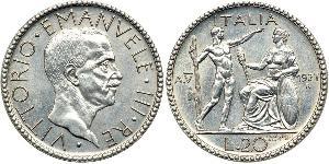 20 Lira Kingdom of Italy (1861-1946) Plata Víctor Manuel III de Italia (1869 - 1947)