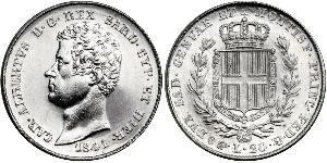 20 Lira Regno di Sardegna (1324 - 1861) Platino Carlo Alberto di Savoia (1798 - 1849)