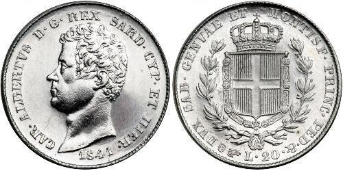 20 Lira Reino de Cerdeña (1324 - 1861) Platino Carlos Alberto de Cerdeña (1798 - 1849)
