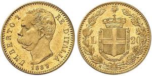 20 Lira 意大利王國 (1861-1946) 金 Umberto I (1844-1900)