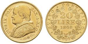 20 Lira 教皇国 (754 - 1870) 金 Pope Pius IX (1792- 1878)
