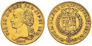 20 Lira 薩丁尼亞王國 (1324 - 1861) 金 維托里奧·埃馬努埃萊一世