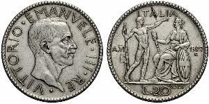 20 Lira 意大利王國 (1861-1946) 銀 维托里奥·埃马努埃莱三世 (1869 - 1947)