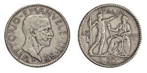 20 Lira 意大利王國 (1861-1946) 銀 维托里奥·埃马努埃莱三世 (1869 - 1947)