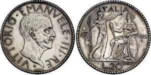 20 Lira 意大利王國 (1861-1946) 銀 维托里奥·埃马努埃莱三世 (1869 - 1947)