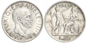 20 Lira 意大利王國 (1861-1946) 銀 维托里奥·埃马努埃莱三世 (1869 - 1947)