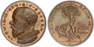 20 Mark Kingdom of Bavaria (1806 - 1918) Copper Ludwig III of Bavaria (1845 – 1921)