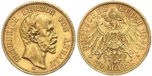 20 Mark Anhalt-Dessau (1603 -1863) Gold Friedrich I. (Anhalt) (1831-1904)