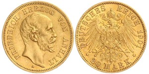 20 Mark Anhalt-Dessau (1603 -1863) Gold Friedrich I. (Anhalt) (1831-1904)